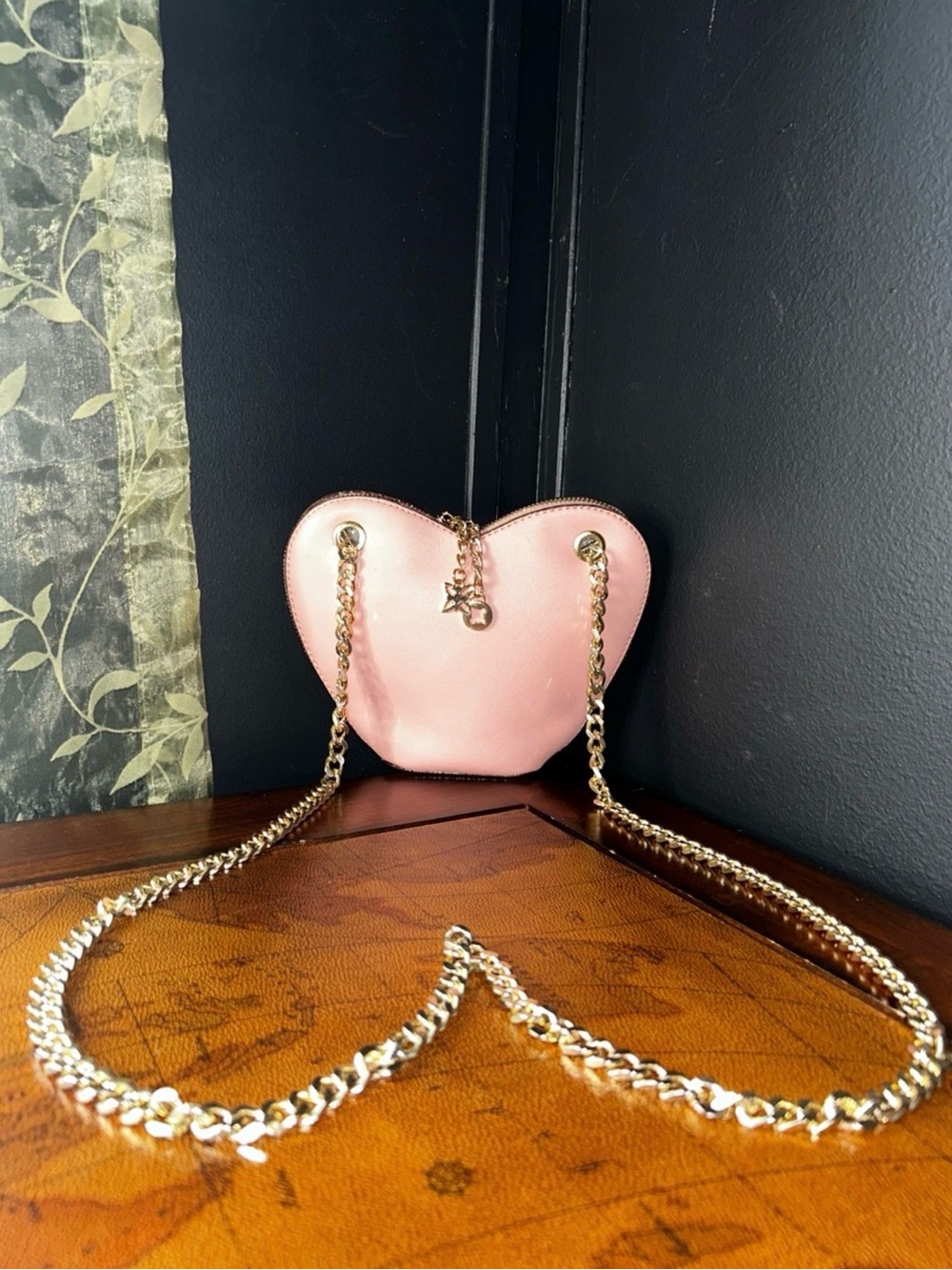 BCBG Pink Heart Crossbody with Gold Chain